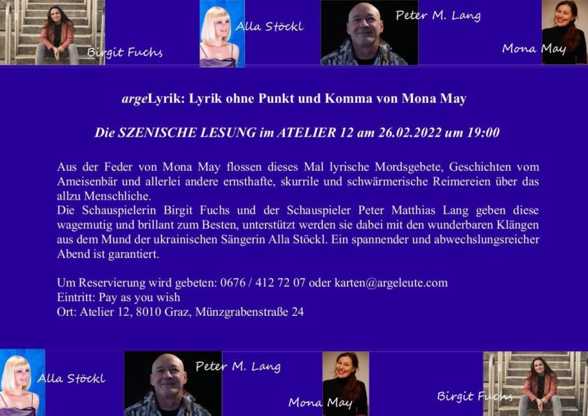 szenische Lesung - Lyrik ohne Punkt und Komma im Atelier12, Graz